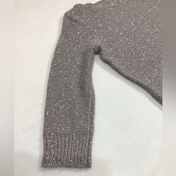 Eileen Fisher Gray Sequin Crew Neck Sweater  Long Sleeve Size Medium Petite - Picture 7 of 13